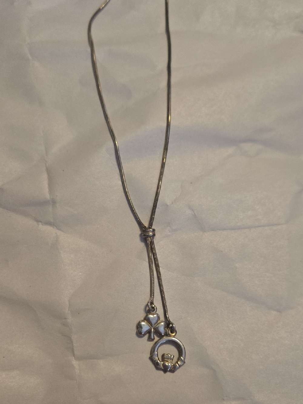 Solvar Sterling Silver Clover and Claddagh Lariat Necklace
